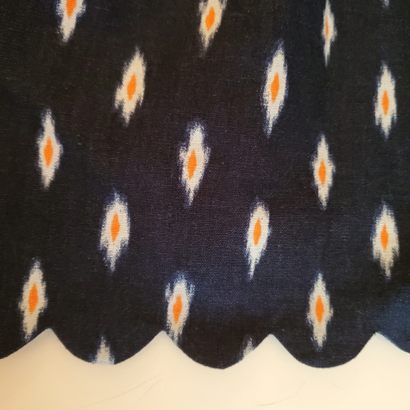 J Crew Factory Scalloped Sidewalk Skirt, Printed Navy, Linen- Cotton Blend Sz 00 - Picture 6 of 7